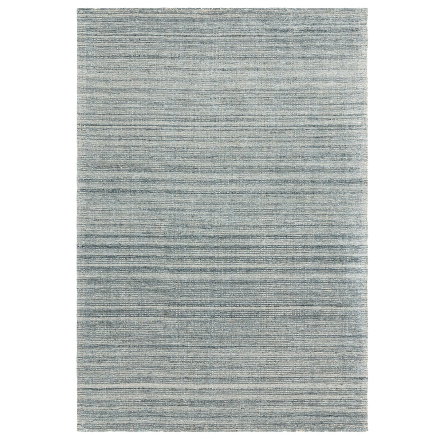 Hazy Sea Blue Handwoven Rug – Tip-Sheared Finish Soft Wool Blend Plain Striped Carpet for Modern Interiors