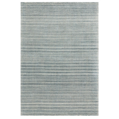 Hazy Sea Blue Handwoven Rug – Tip-Sheared Finish Soft Wool Blend Plain Striped Carpet for Modern Interiors