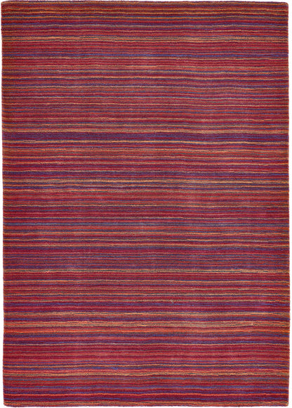 Origins Fine Stripes Hand Loom Woven Wool Rug Halway in Purple Pink