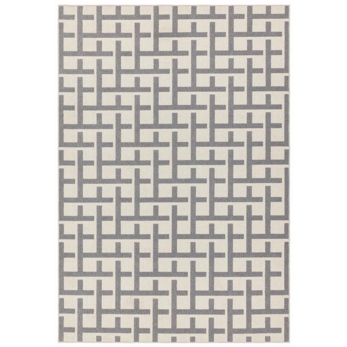 Antibes AN03 Modern White & Grey Grid Indoor-Outdoor Rug – Textured Geometric Flatweave