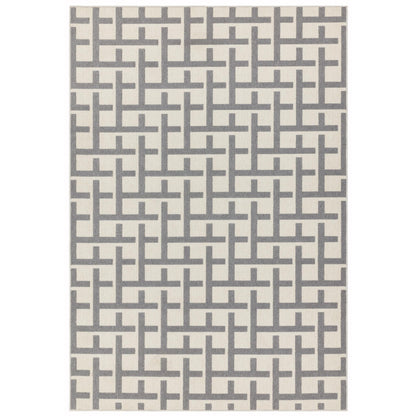 Antibes AN03 Modern White & Grey Grid Indoor-Outdoor Rug – Textured Geometric Flatweave