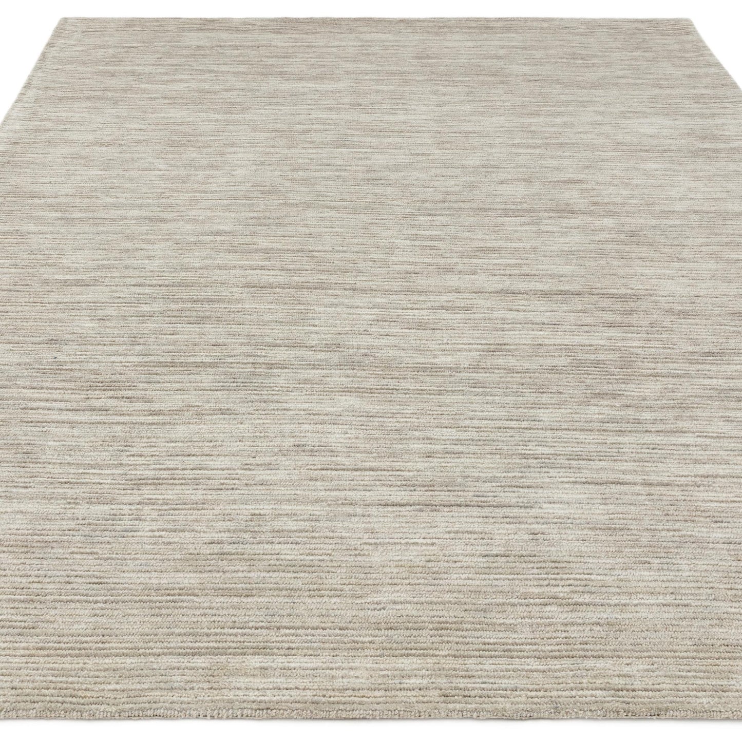 Hazy Stone Beige Natural Handwoven Rug – Tip-Sheared Finish Soft Wool Blend Plain Striped Carpet for Modern Interiors