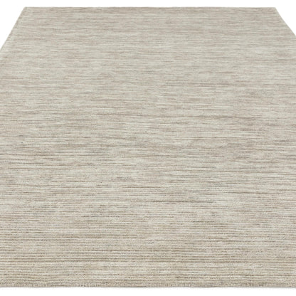 Hazy Stone Beige Natural Handwoven Rug – Tip-Sheared Finish Soft Wool Blend Plain Striped Carpet for Modern Interiors