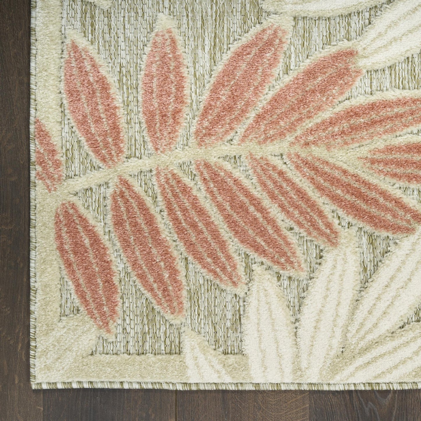 Aloha ALH18 Tropical Botanical Sage Green Rose Indoor & Outdoor Area Rug