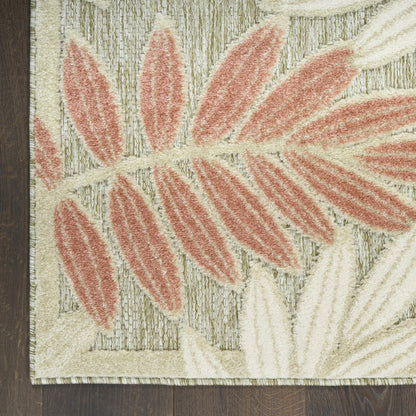 Aloha ALH18 Tropical Botanical Sage Green Rose Indoor & Outdoor Area Rug