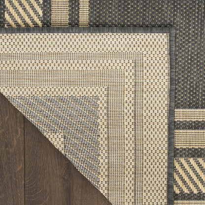 Horizon HOZ03 Modern Bordered Charcoal Grey Indoor & Outdoor Flatweave Rug