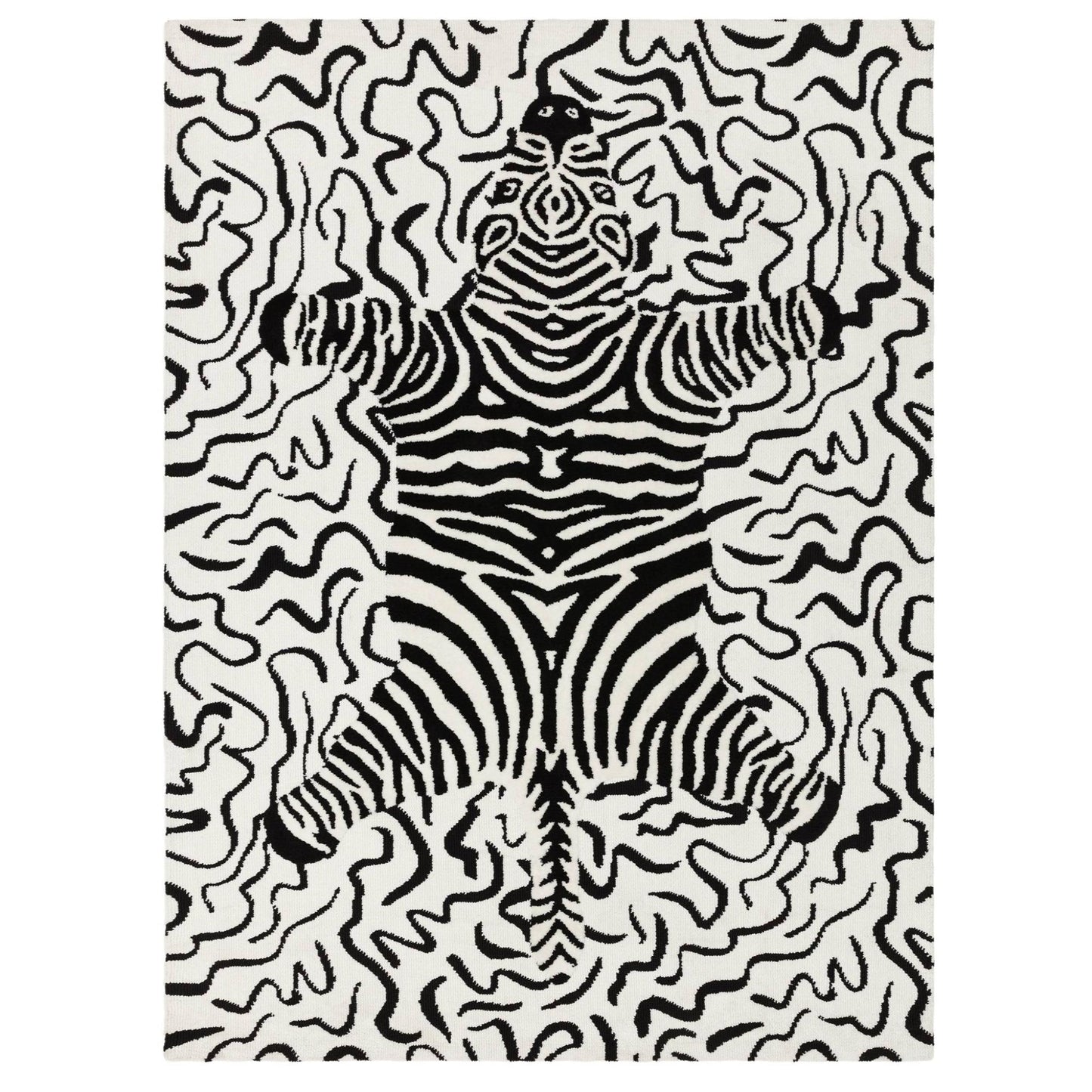 Wilder Zebra Mono Animal Inspired Black & White Rug – Modern Soft Textured Polyester Carpet