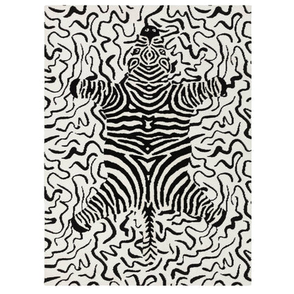 Wilder Zebra Mono Animal Inspired Black & White Rug – Modern Soft Textured Polyester Carpet