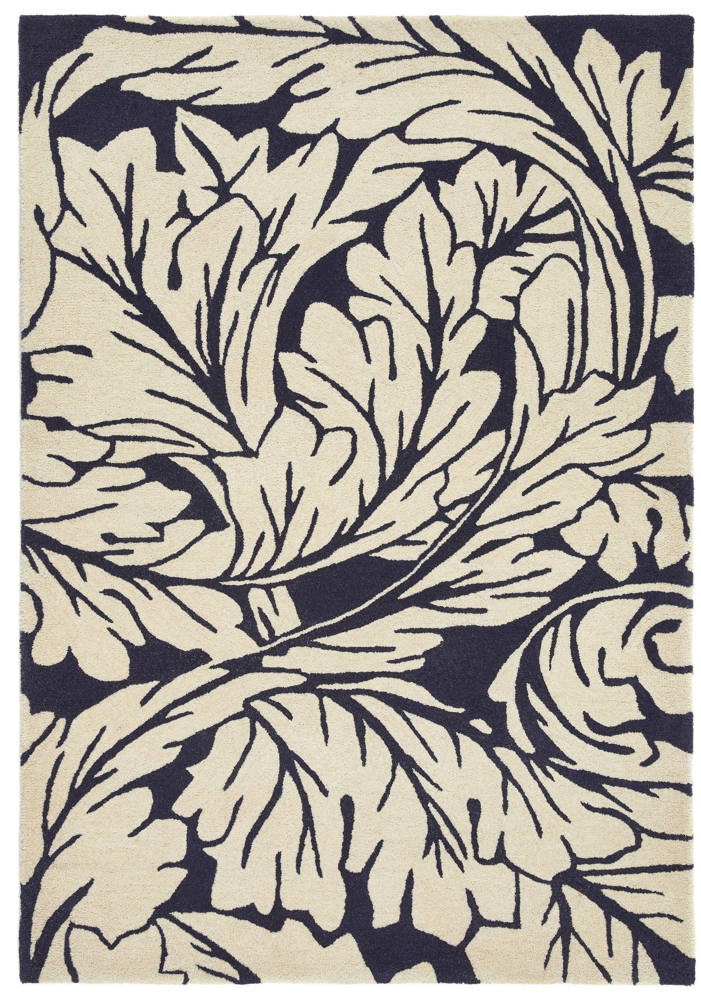 Heritage Floral 2 Pure Wool Damask Hand Tufted Round Rug in Navy Blue