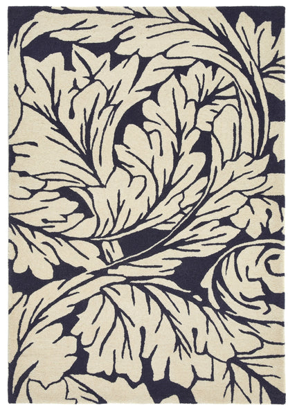 Heritage Floral 2 Pure Wool Damask Hand Tufted Round Rug in Navy Blue