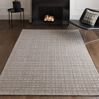 Thatch Grey Beige Handwoven Wool Rug – Neutral Checked Pattern in Undyed Wool Blend