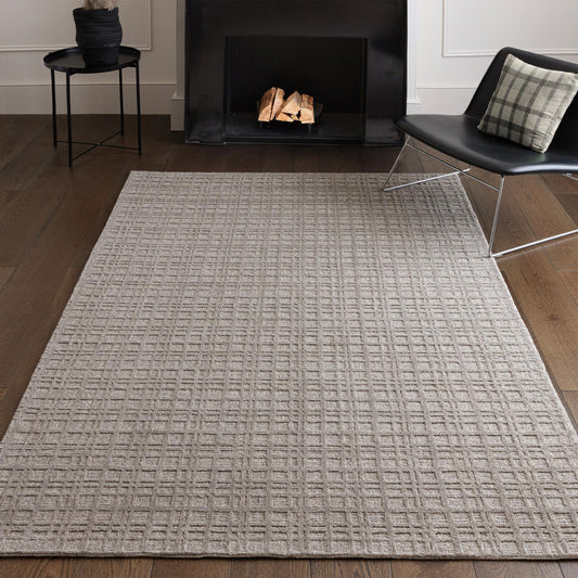 Thatch Grey Beige Handwoven Wool Rug – Neutral Checked Pattern in Undyed Wool Blend