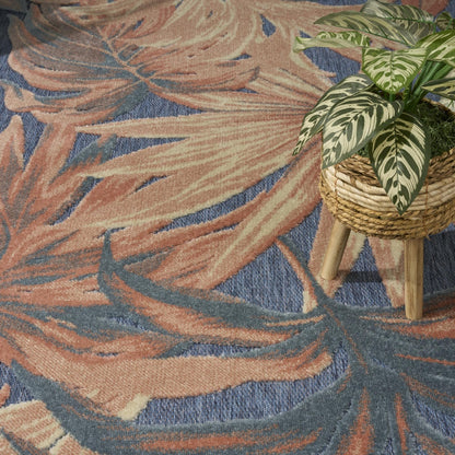 Aloha ALH43 Tropical Botanical Rose Blue Indoor & Outdoor Area Rug