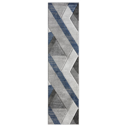 Orbit Artkis Geometric 3D Carved Grey Blue Rug – Modern Soft Textured Polyester Carpet for Living Room, Bedroom, and Hallway