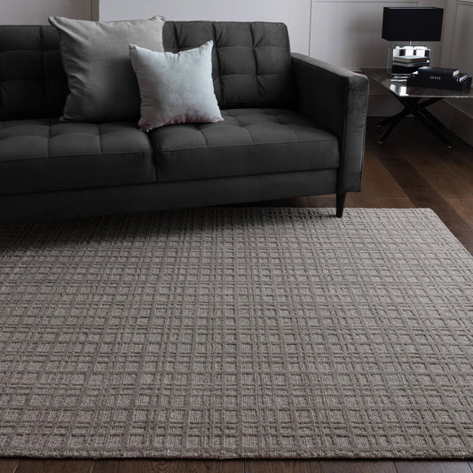 Thatch Taupe Handwoven Wool Rug – Neutral Checked Textured Carpet for Modern Interiors