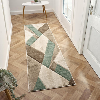 Orbit Nordyl Geometric 3D Carved Beige Green Rug – Modern Soft Textured Polyester Carpet for Living Room, Bedroom, and Hallway