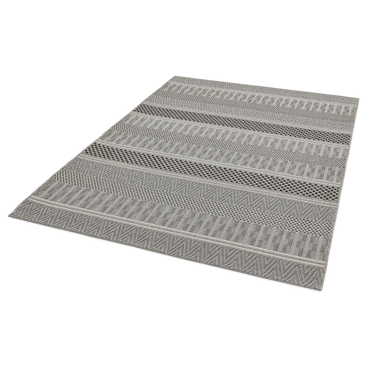 Varanda Stripe VA04 Geometric Neutral Grey Indoor & Outdoor Flatweave Rug