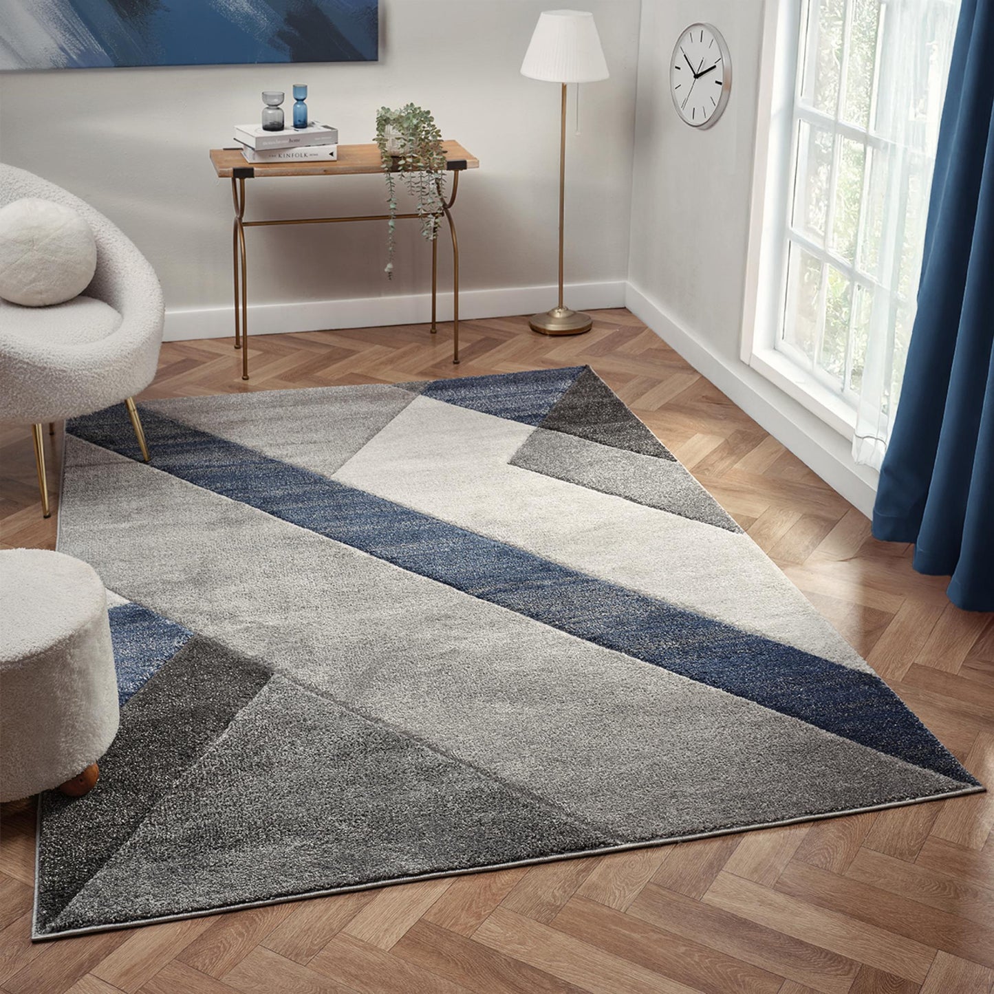 Orbit Artkis Geometric 3D Carved Grey Blue Rug – Modern Soft Textured Polyester Carpet for Living Room, Bedroom, and Hallway