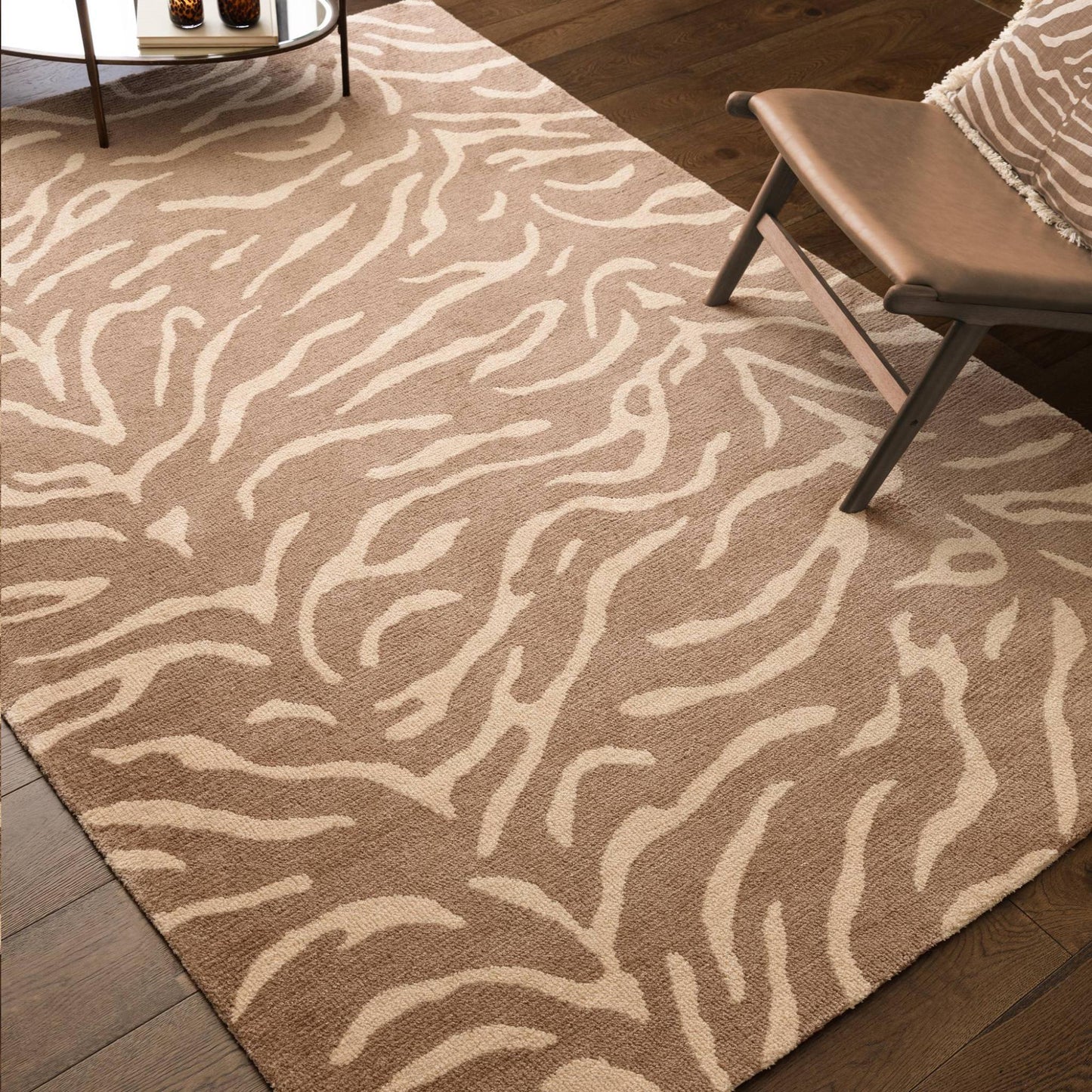 Tigra Hand Carved Wool Rug – Wild Safari Animal Pattern Sand Beige