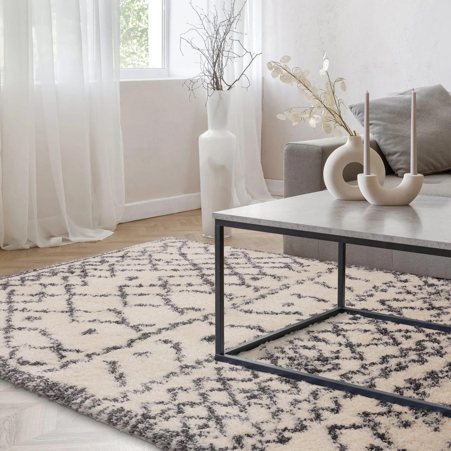 Alto AL04 Cream Grey – Bold Moroccan Intrigue and Soft Shaggy Comfort