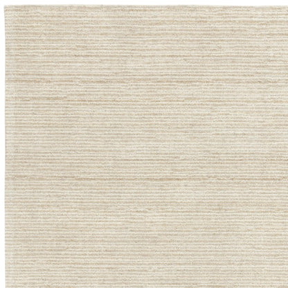 Hazy Putty Cream White Handwoven Rug – Tip-Sheared Finish Soft Wool Blend Plain Striped Carpet for Modern Interiors