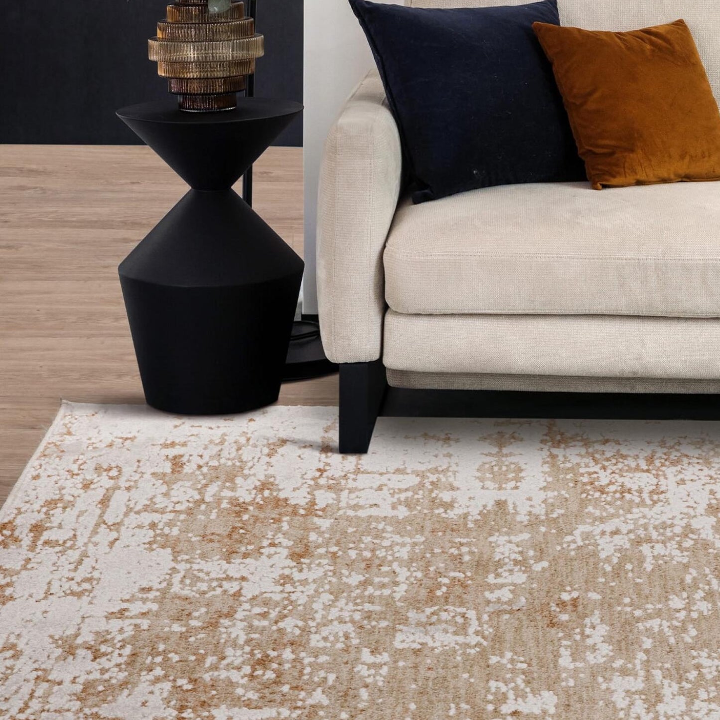 Anders AN03 Modern Boho Abstract Soft Silky Rug – Beige Natural