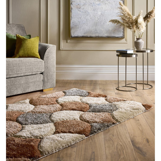 3D-Zottelteppich mit Muschelmuster für Wohnzimmer und Schlafzimmer, weich, seidig, flauschig, dicker Flor, Terrakotta