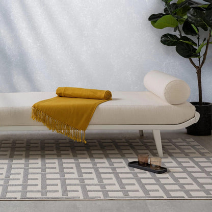 Antibes AN03 Modern White & Grey Grid Indoor-Outdoor Rug – Textured Geometric Flatweave