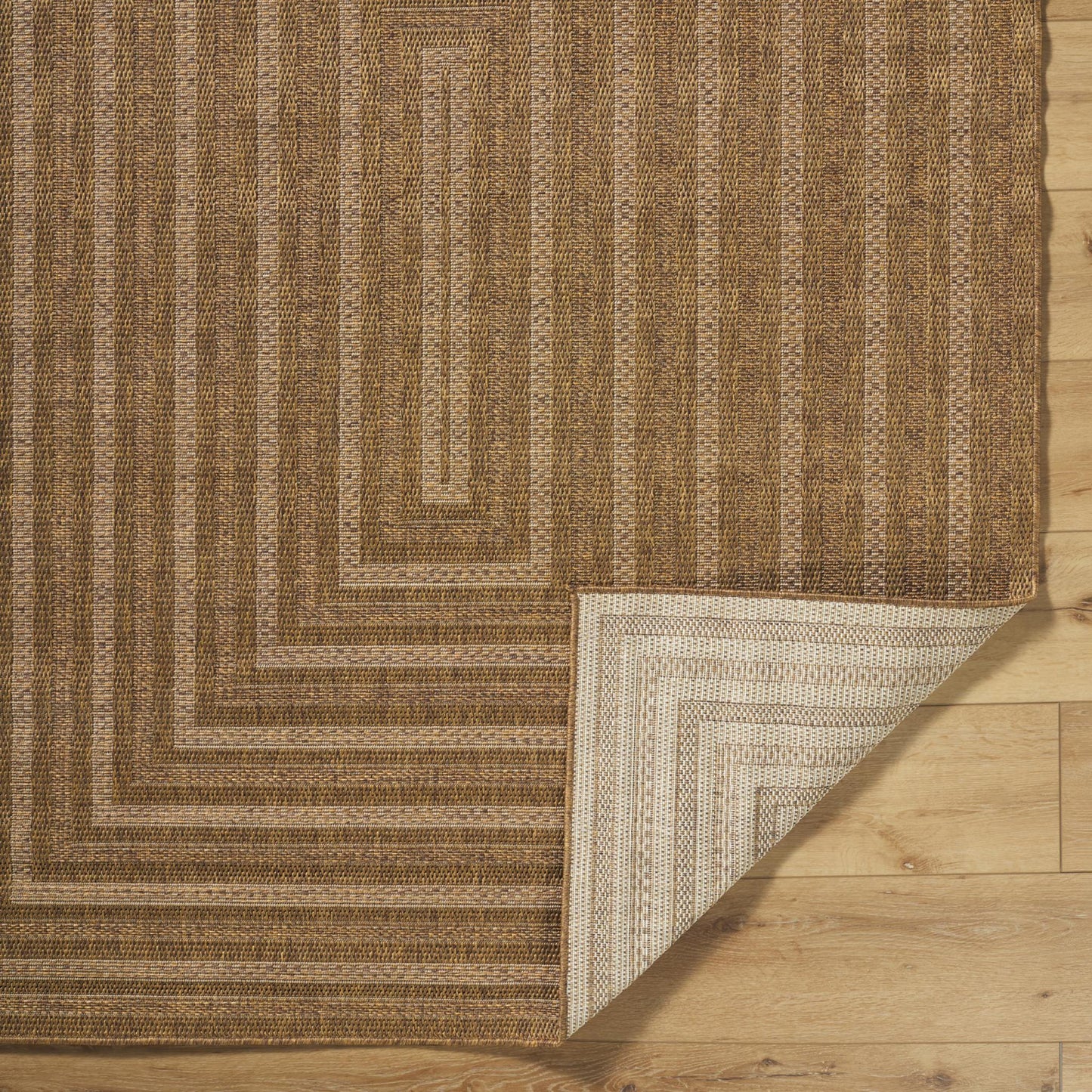 Pismo Beach PMB2305 Modern Geometric Brown Bordered Indoor & Outdoor Flatweave Rug