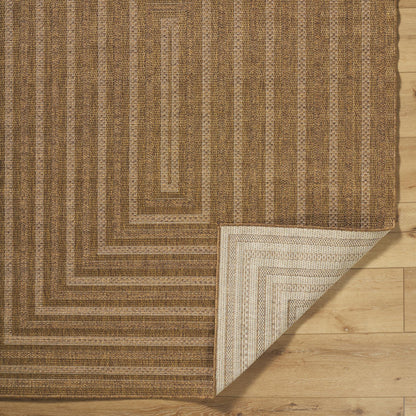 Pismo Beach PMB2305 Modern Geometric Brown Bordered Indoor & Outdoor Flatweave Rug