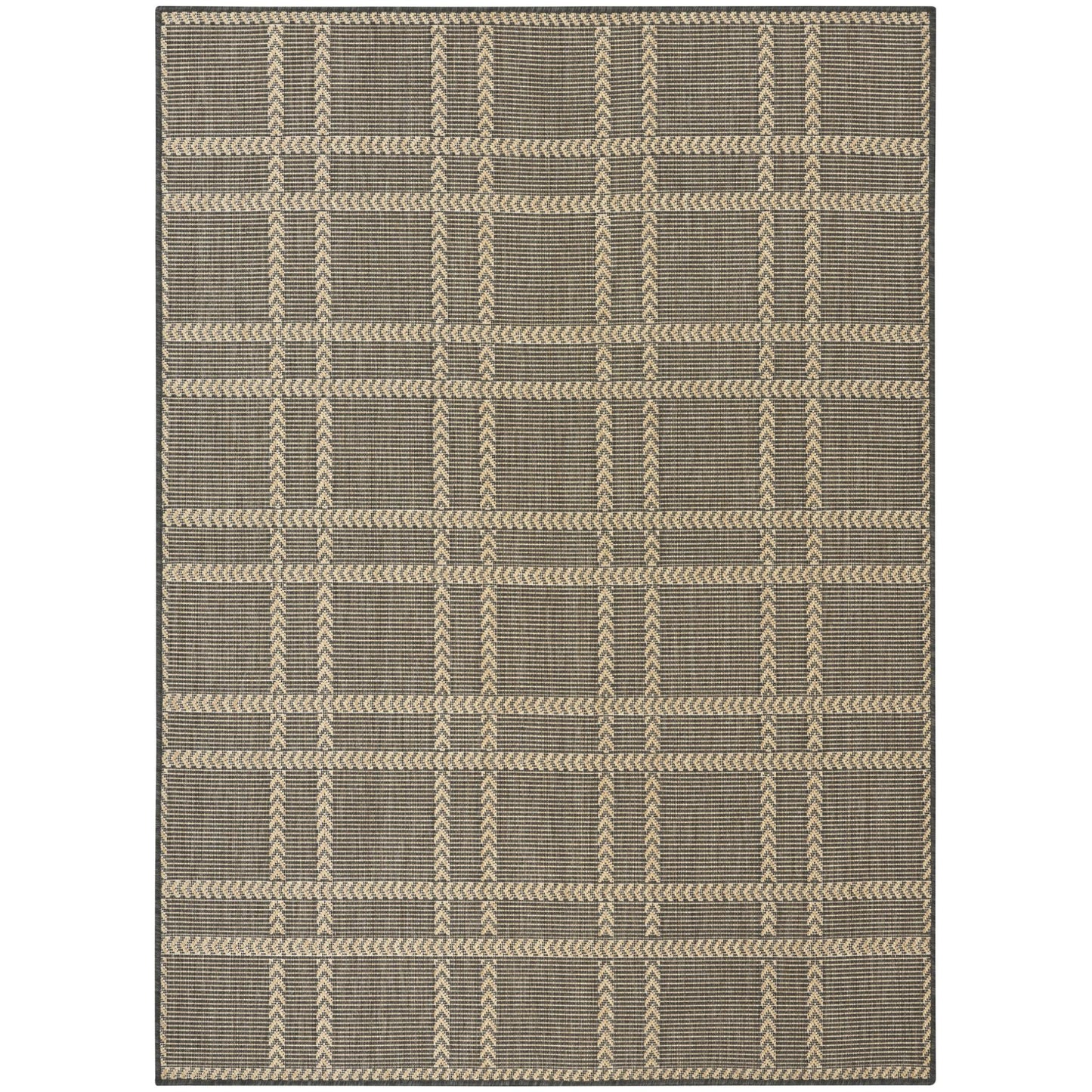 Horizon Grid HOZ04 Modern Geometric Patio Charcoal Grey Indoor & Outdoor Flatweave Rug