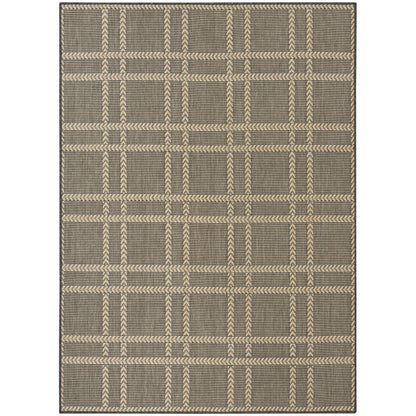 Horizon Grid HOZ04 Modern Geometric Patio Charcoal Grey Indoor & Outdoor Flatweave Rug