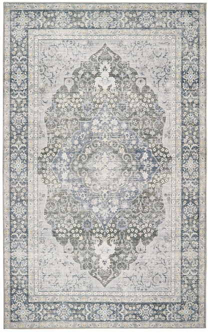 Origins – Waschbarer Oakham Traditional Medallion Weicher Chenille-Teppich in Blaugrün und Grau