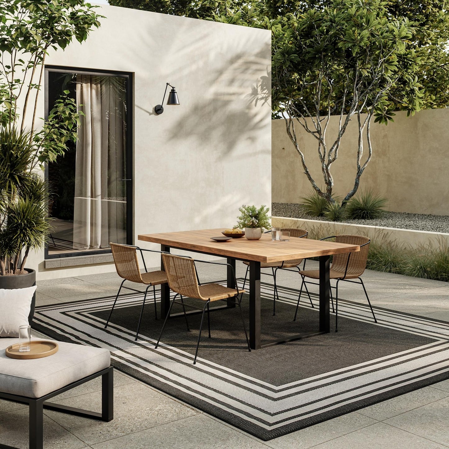 Horizon HOZ03 Modern Bordered Charcoal Black Indoor & Outdoor Flatweave Rug