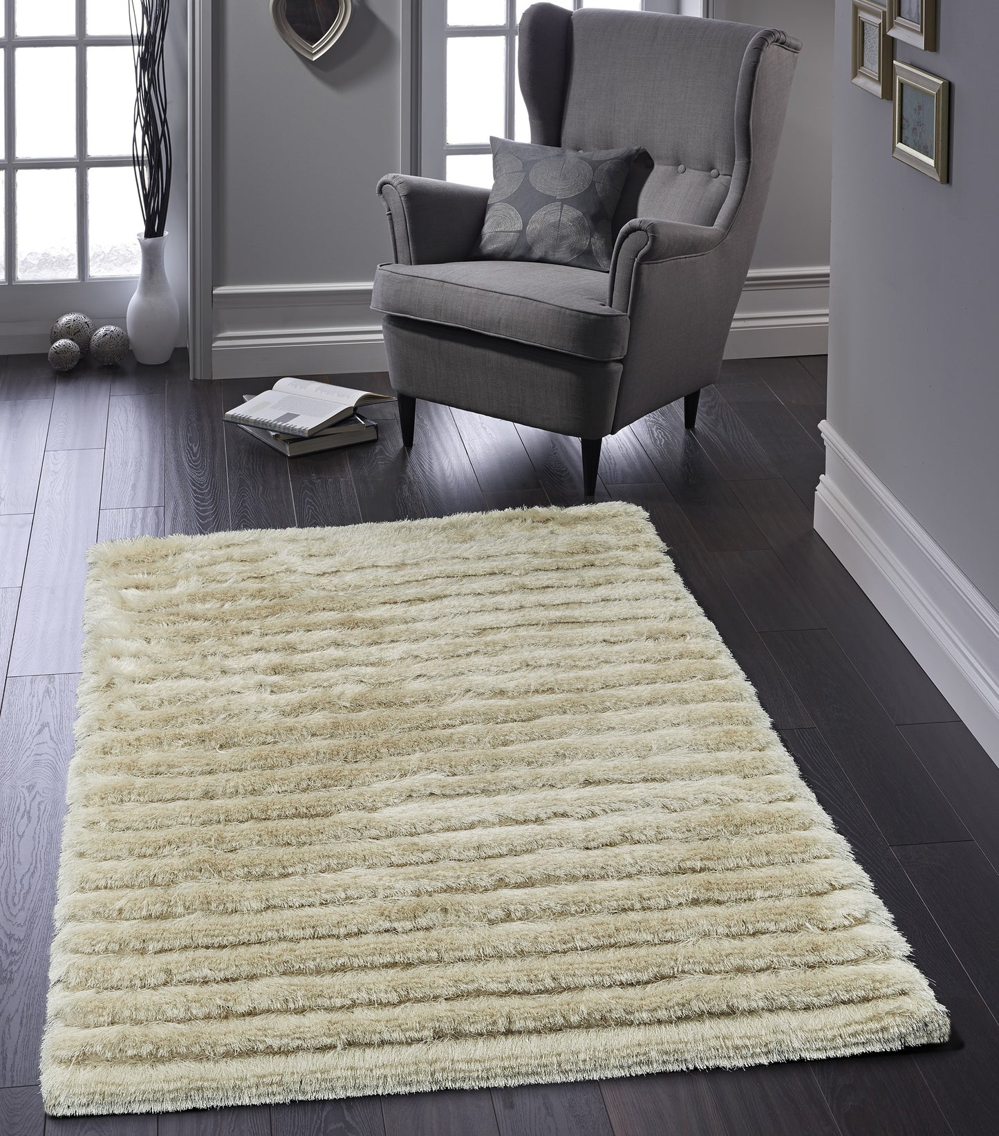 Origins Carved Glamour Natural Shaggy Rug