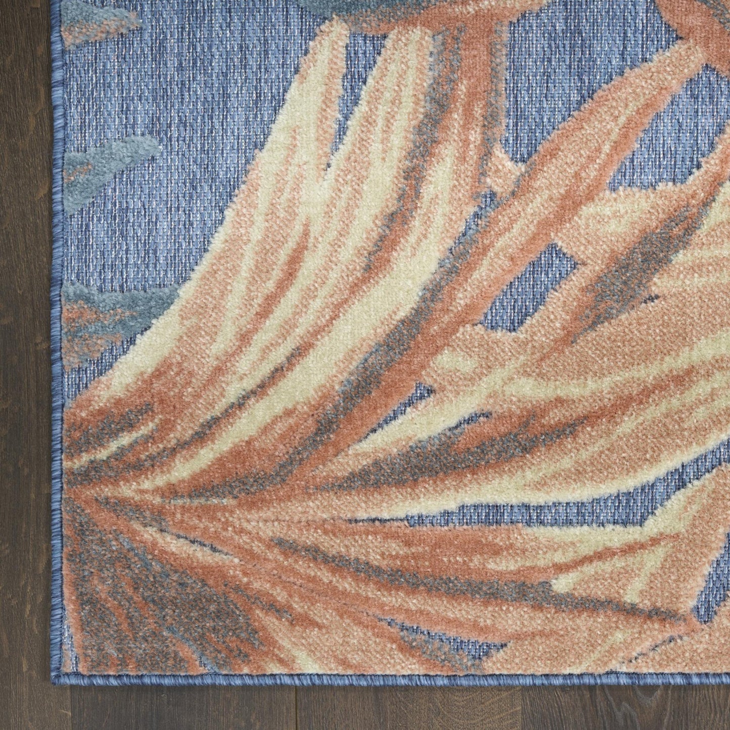 Aloha ALH43 Tropical Botanical Rose Blue Indoor & Outdoor Area Rug