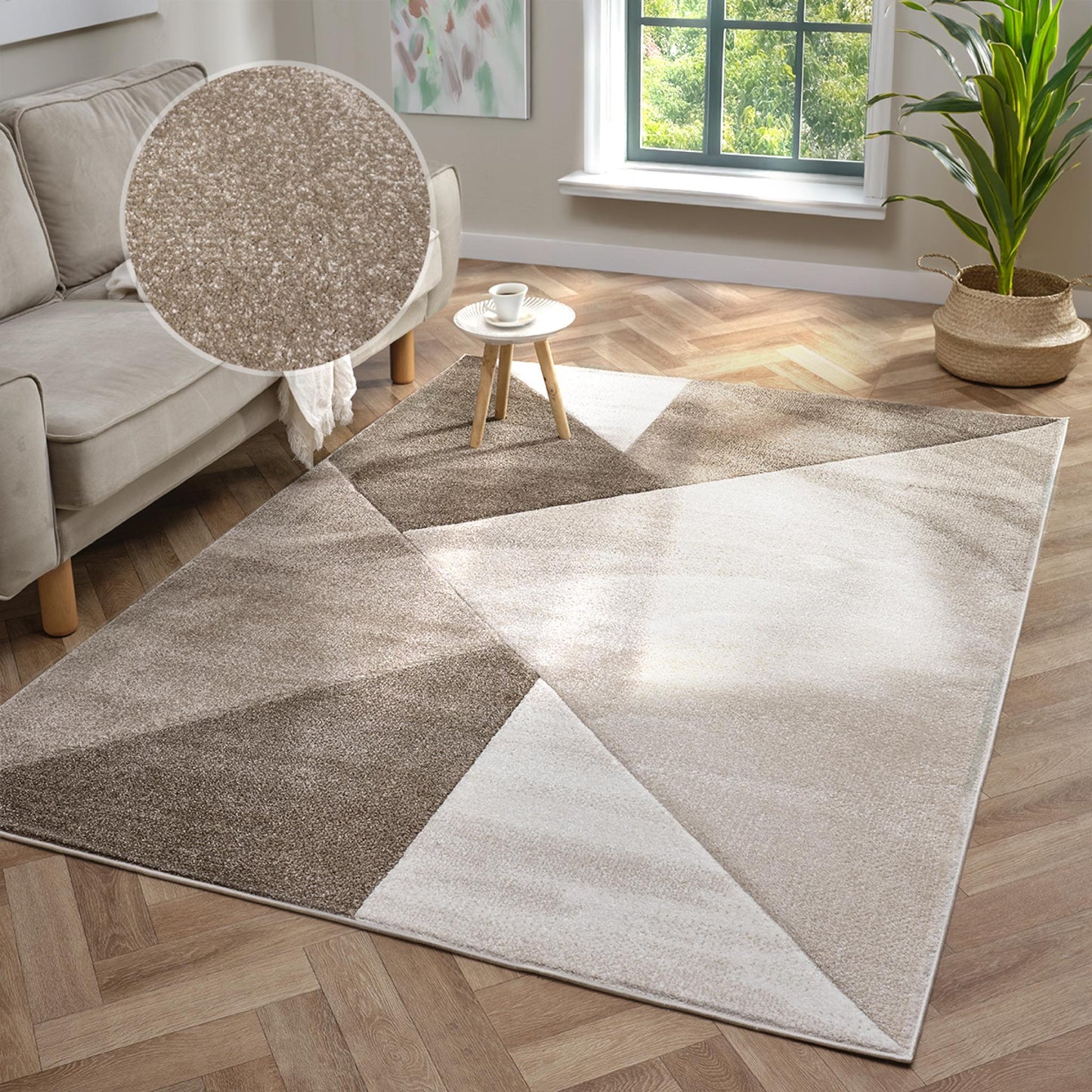 Orbit Eira Geometric 3D Carved Beige Rug – Modern Soft Textured Polyester Carpet for Living Room, Bedroom, and Hallway