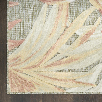 Aloha ALH43 Tropical Floral Ivory Sage Green Indoor & Outdoor Area Rug