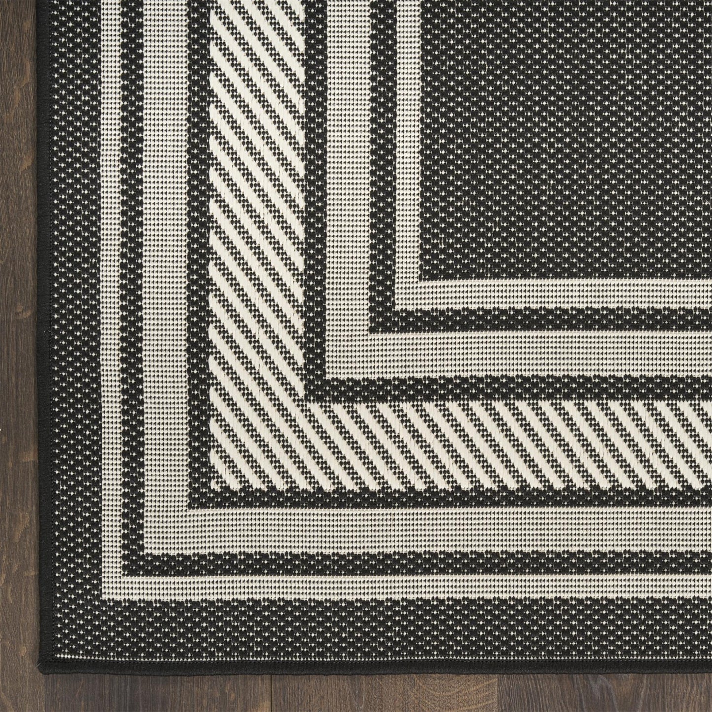 Horizon HOZ03 Modern Bordered Charcoal Black Indoor & Outdoor Flatweave Rug