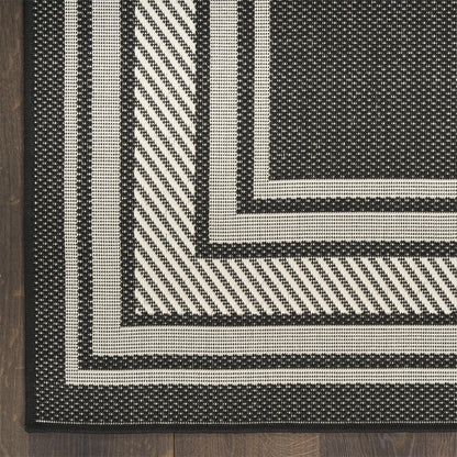 Horizon HOZ03 Modern Bordered Charcoal Black Indoor & Outdoor Flatweave Rug