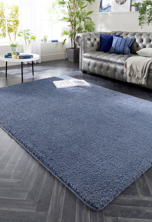 Waschbarer, zotteliger, weicher, flauschiger, rutschfester Teppich in Rauchblau von My Lux