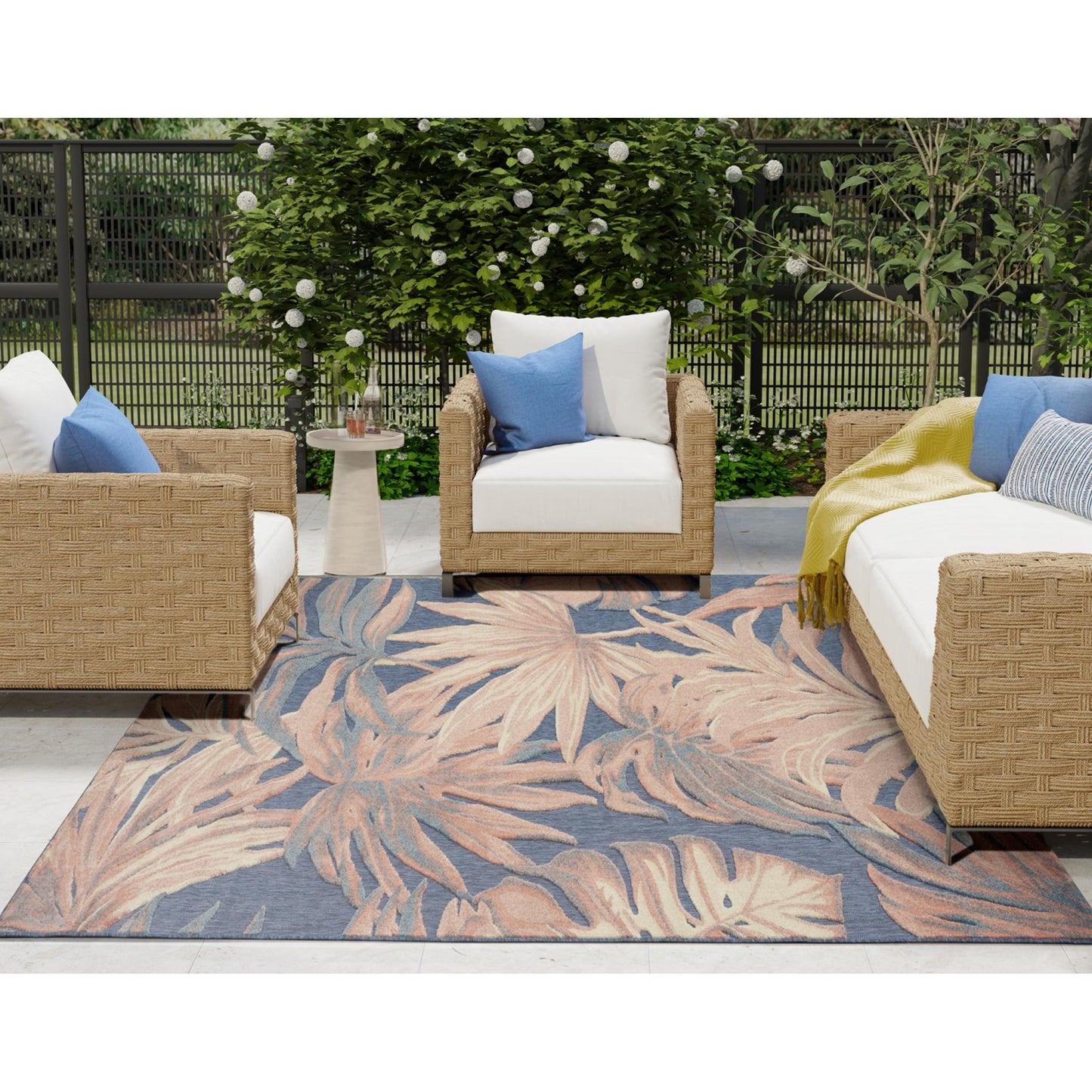 Aloha ALH43 Tropical Botanical Rose Blue Indoor & Outdoor Area Rug