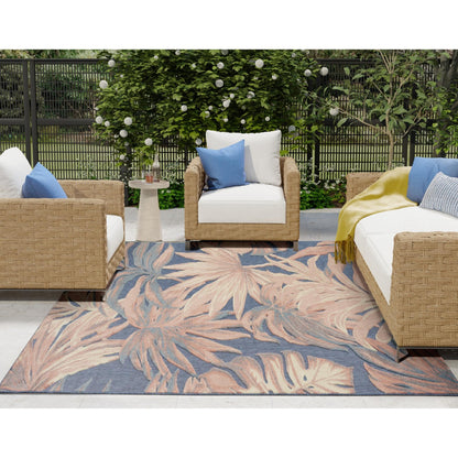 Aloha ALH43 Tropical Botanical Rose Blue Indoor & Outdoor Area Rug