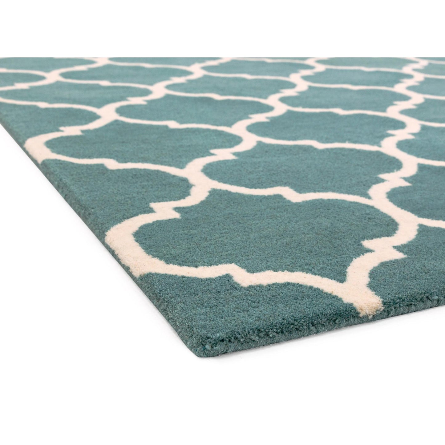 Albany Ogee Duck Egg Moroccan Trellis Hand Tufted Wool Rug
