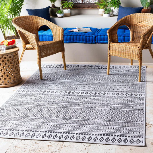 Eagean EAG2345 Tribal Geometric Black & White Indoor & Outdoor Flatweave Rug