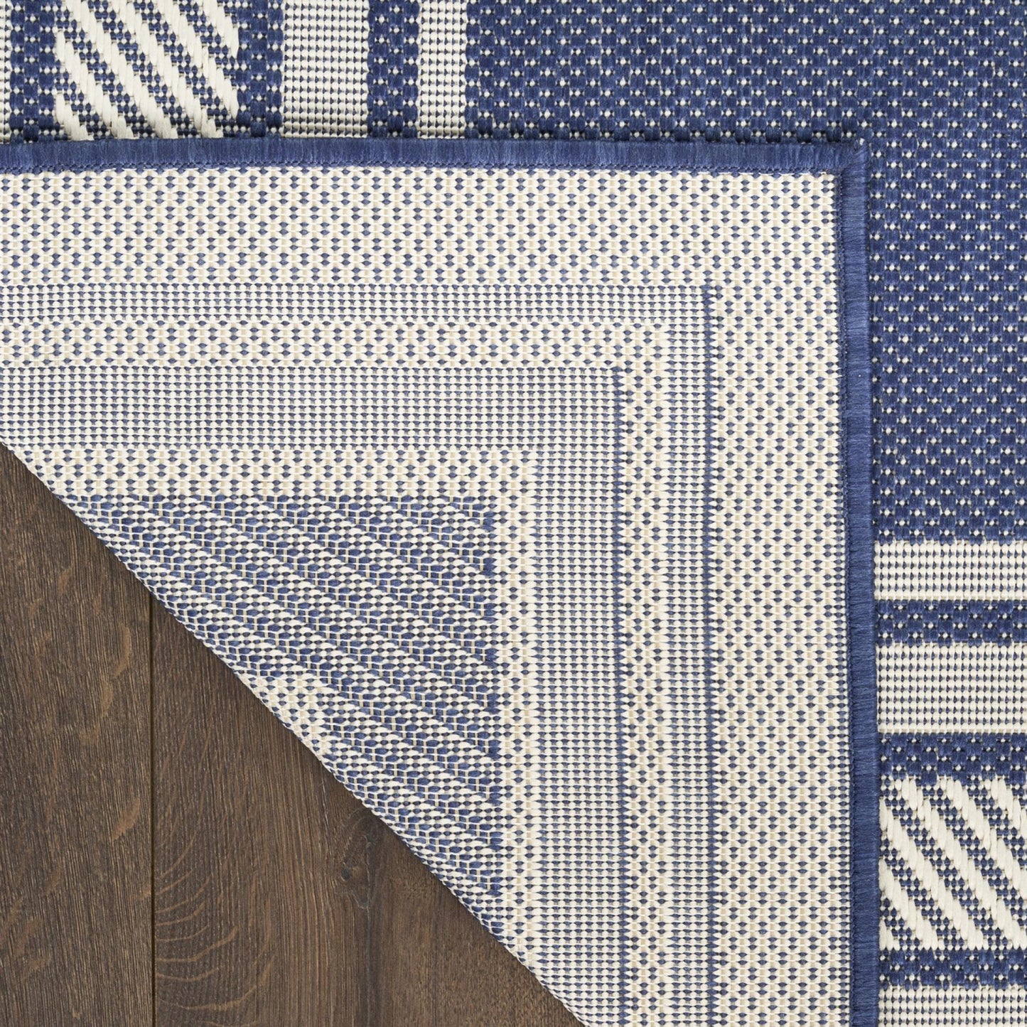 Horizon HOZ03 Modern Bordered Navy Blue Indoor & Outdoor Flatweave Rug