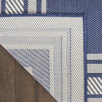 Horizon HOZ03 Modern Bordered Navy Blue Indoor & Outdoor Flatweave Rug