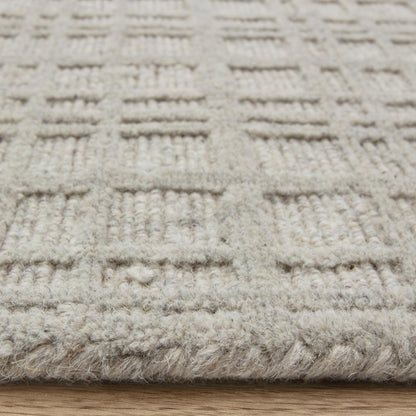 Thatch Grey Beige Handwoven Wool Rug – Neutral Checked Pattern in Undyed Wool Blend