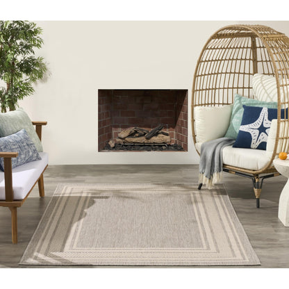 Horizon HOZ03 Modern Bordered Light Grey Indoor & Outdoor Flatweave Rug