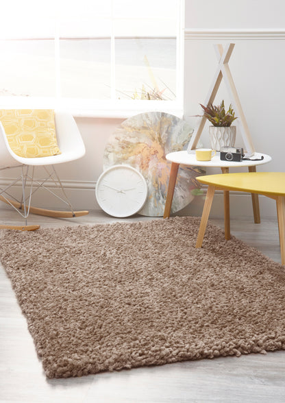 Origins Portland Modern Plain High Pile Super Soft Fluffy Shaggy Rug in Natural Brown